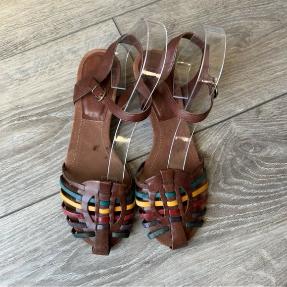 Arezzo Colourful Leather Huarache Strappy Sandal - Picture 10 of 13